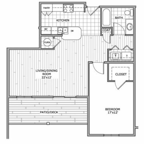 floor plan image of a 1 bedroom and 1 bathroom apartment home