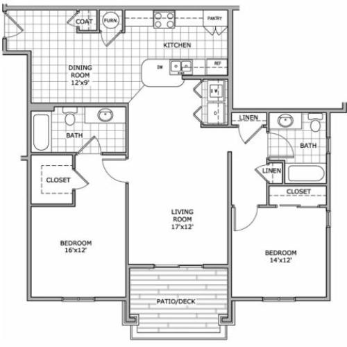 floor plan image for 2 bedroom apartment home