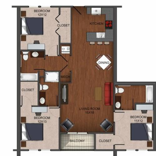 floor plan image of 3 bedroom apartment home image