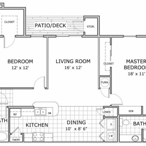 Floor plan image of 2 bedroom apartment in the phase 1 building at Battlefield Park