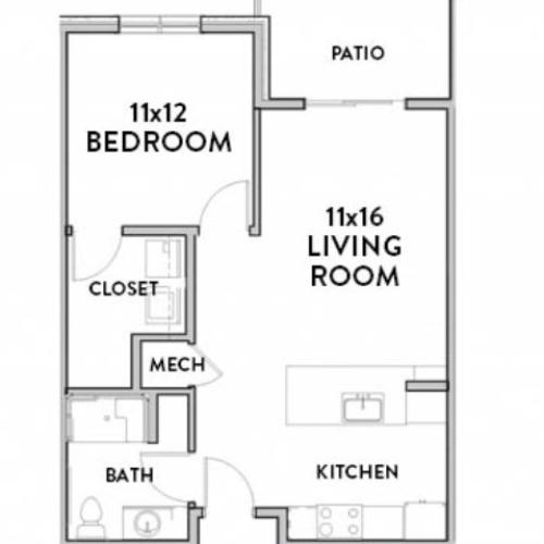 1 Bedroom ADA Floor Plan with Room Dimensions