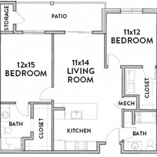 2 Bedroom C Floor Plan with Room Dimensions