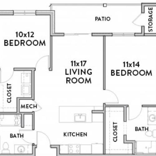 2 Bedroom C (ADA) Floor Plan with Room Dimensions