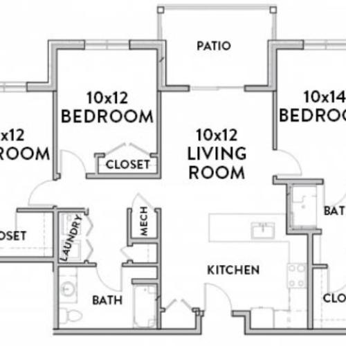 3 Bedroom A Floor Plan with Room Dimensions