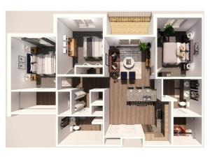 3 Bedroom A 3D Floor Plan
