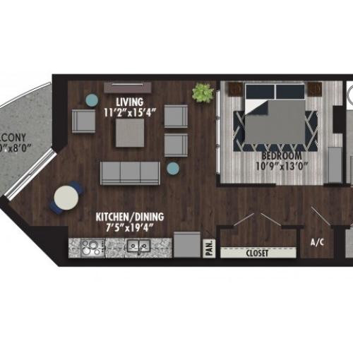 One Bedroom One Bathroom Fj Floor Plan 860 Square Feet Luxury