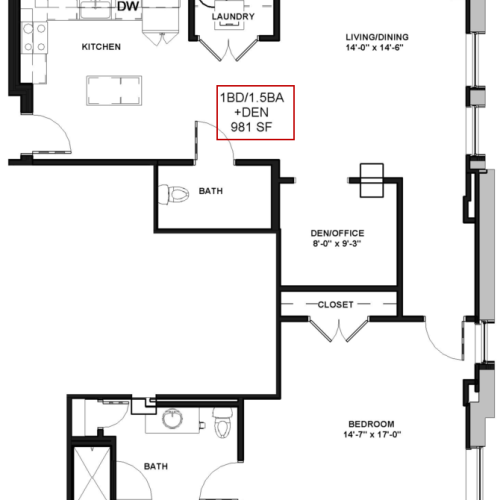 1 Bedroom 1 5 Bathroom With Den 1 Bed Apartment Spectra