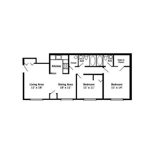 1BR/1BA STANDARD 1 Bed Apartment Meadow Creek Apartments