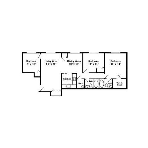 1BR/1BA STANDARD 1 Bed Apartment Meadow Creek Apartments