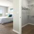 Furnished bedroom with walk-in closet