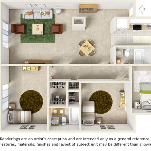Heron floor plan with 3 bedroom, 2 bathrooms and a fireplace