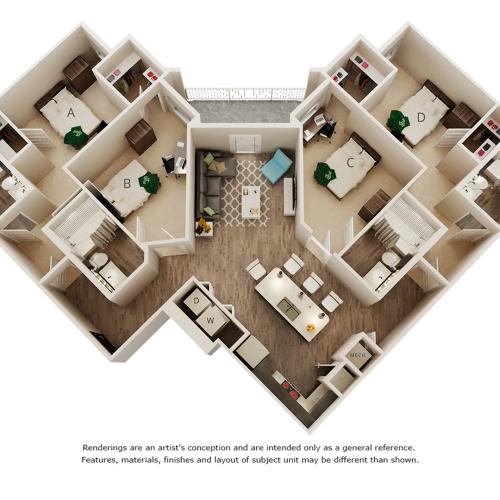 Edison 4 bedrooms 4 bathrooms floor plan