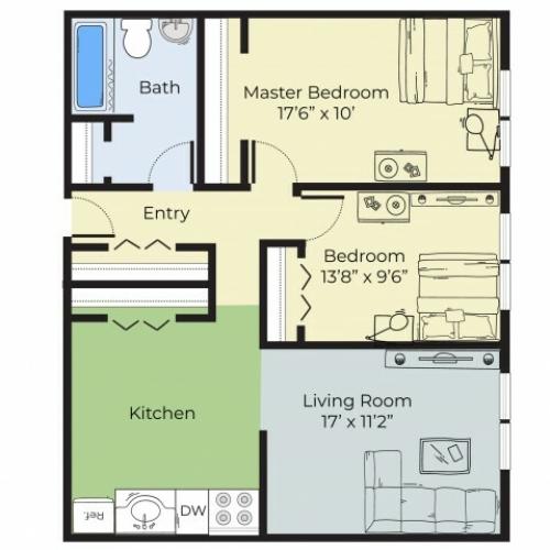 2 Bdrm Floor Plan | Apartment For Rent In South Lawrence MA | Princeton at Mount Vernon
