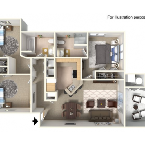 Horizon Floor Plan | 3 Bedroom with 2 Bath | 1200 Square Feet | Clearview | Apartment Homes