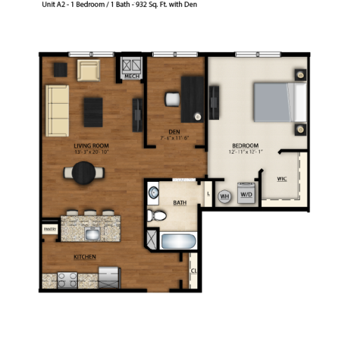 A2 Floor Plan | 1 Bedroom with 1 Bath | 935 Square Feet | Parc Westborough | Apartment Homes