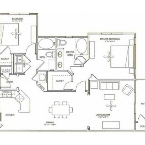 Victoria Floor Plan | 2 Bedroom with 2 Bath | 1235 Square Feet | Retreat at Stafford | Apartment Homes