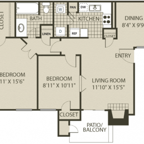 Renovated B1 Floor Plan | 2 Bedroom with 1 Bath | 874 Square Feet | 4804 Haverwood | Apartment Homes