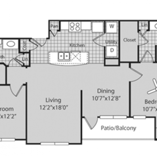 Renovated B2 Floor Plan | 2 Bedroom with 2 Bath | 1113 Square Feet | Bluffs at Vista Ridge | Apartment Homes
