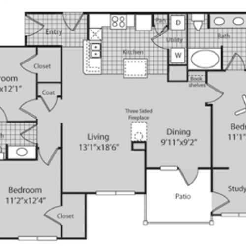Renovated C1 Floor Plan | 3 Bedroom with 2 Bath | 1500 Square Feet | Bluffs at Vista Ridge | Apartment Homes