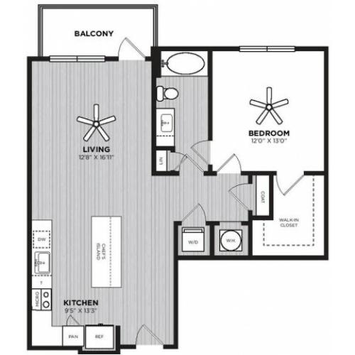 Chariot Floor Plan | 1 Bedroom with 1 Bath | 866 Square Feet | Alton Optimist Park | Apartment Homes