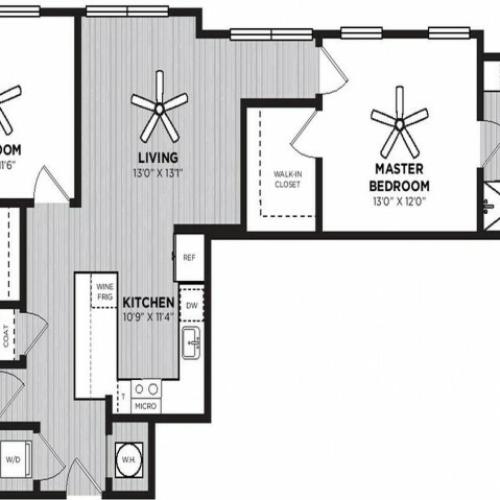 Hotshot Floor Plan | 2 Bedroom with 2 Bath | 1086 Square Feet | Alton Optimist Park | Apartment Homes