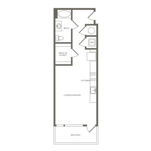 569 square foot studio one bath apartment floor plan image