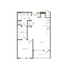 705 to 723 square foot one bedroom one bath with laundry in bathroom closet apartment floorplan image
