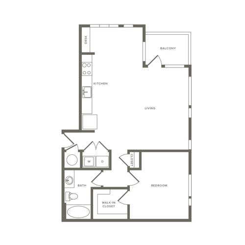 876 square foot one bedroom one bath apartment floorplan image
