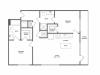 1009 square foot two bedroom two bath apartment floorplan image