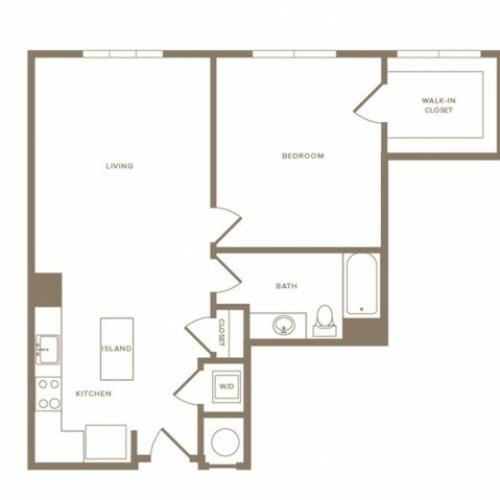 842 square foot one bedroom one bath apartment floorplan image