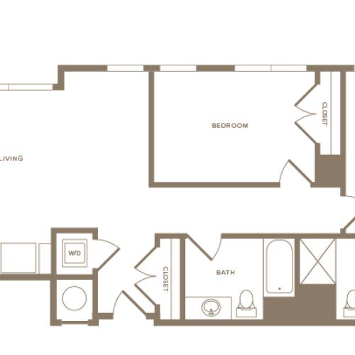 1178 square foot two bedroom two bath apartment floorplan image