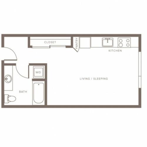 458 square foot MFTE Income Restricted studio one bath floor plan image