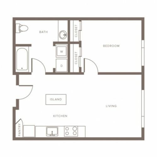 619 square foot one bedroom one bath apartment floorplan image