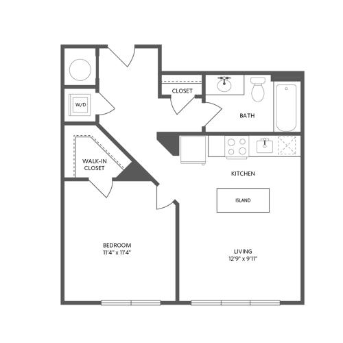 632 square foot one bedroom one bath apartment floorplan image