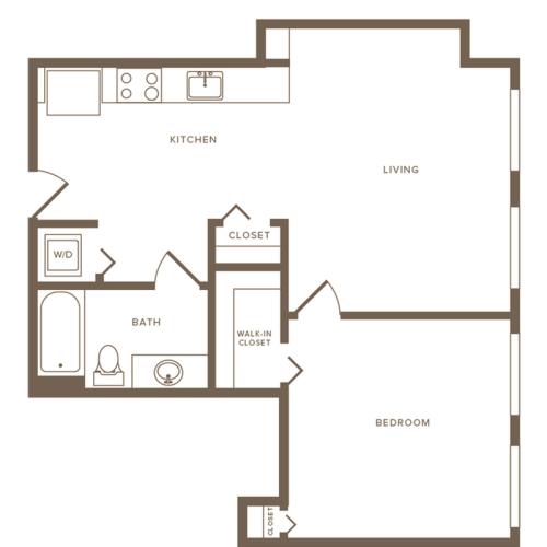581 square foot one bedroom one bath apartment floorplan image