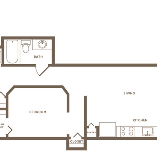 655 square foot one bedroom one bath apartment floorplan image