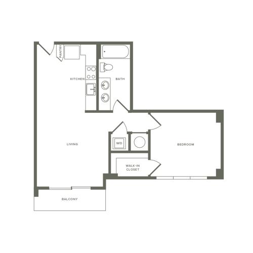 691 square foot one bedroom one bath apartment floorplan image