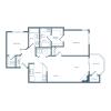 946 square foot two bedroom two bath apartment floorplan image