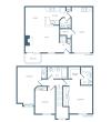 1310 square foot three bedroom two bath townhome floorplan image