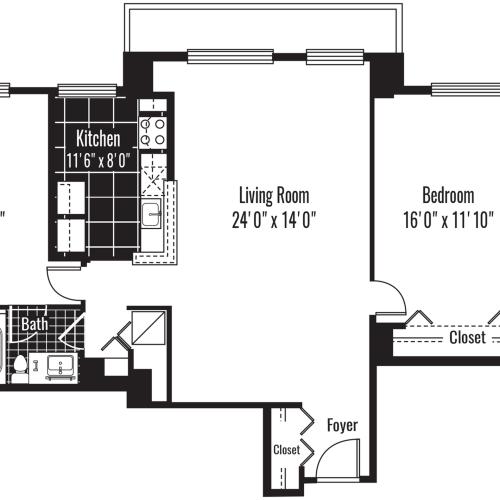 1250 square foot two bedroom two bath apartment floorplan image