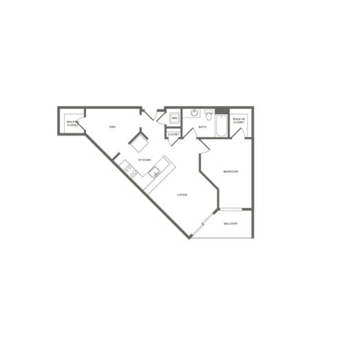 790 square foot one bedroom one bath with den floor plan image
