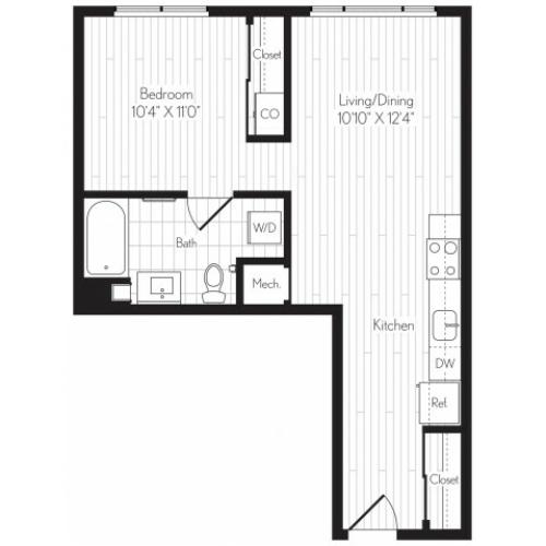 588 square foot one bedroom one bath floor plan image