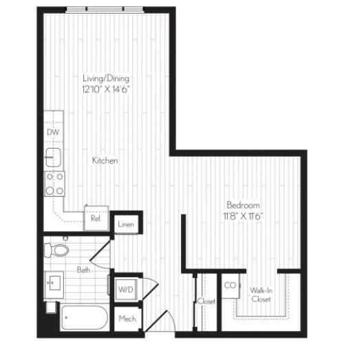 705 square foot one bedroom one bath floor plan image