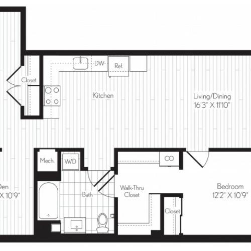 990 square foot one bedroom one bath floor plan image