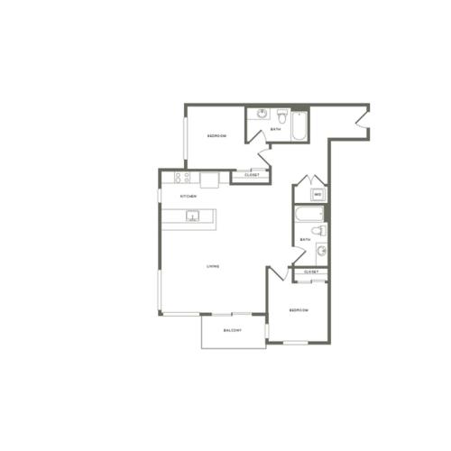 1,124-1,186 square foot two bedroom two bath floor plan image
