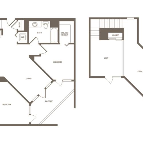 1300 square foot two bedroom two bath loft floor plan image