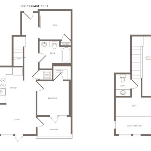 986 square foot one bedroom one bath floor plan image