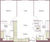 1,037 to 1,085 square foot two bedroom two bath apartment floorplan image