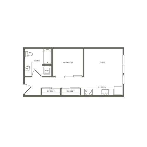 Income restricted one bedroom ranging from 531 to 644 square feet one bath apartment floorplan image