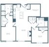 1220 square foot two bedroom two bath and courtyard access apartment floorplan image